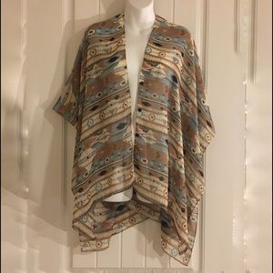 LVS Collection Brown & Turquoise Sheer Kimono